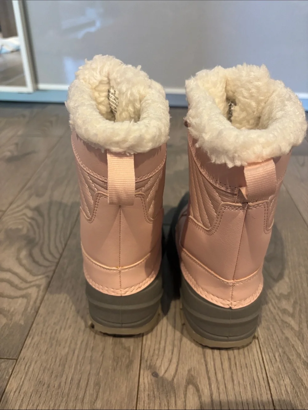 Girls Pink and Gray Kids Snow Boot with Faux-Fur Collar
